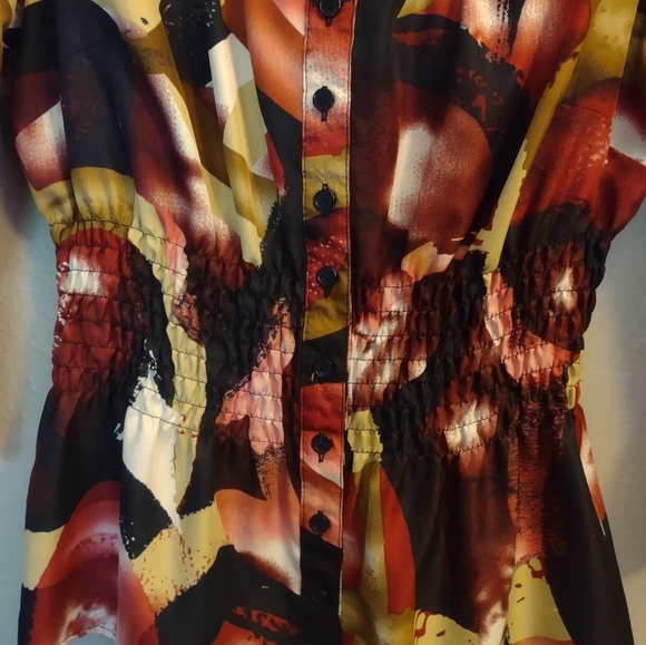 SERE NADE Abstract Print Peplum Blouse Black Cream Gold Dusty Pink - Picture 5 of 12